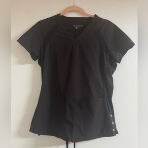 Med Couture Women's Black Short v neck scrub xs and black bootcut bottoms small